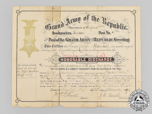 united_states._a_grand_army_of_the_republic_document,_with"_honorable_discharge"_altered_to_read"_transfer_card"_l22_mnc5170_576_1