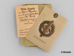Germany, Sa. An Sports Badge, Bronze Grade With Stick Pin Miniature And Award Document, By E. Schneider