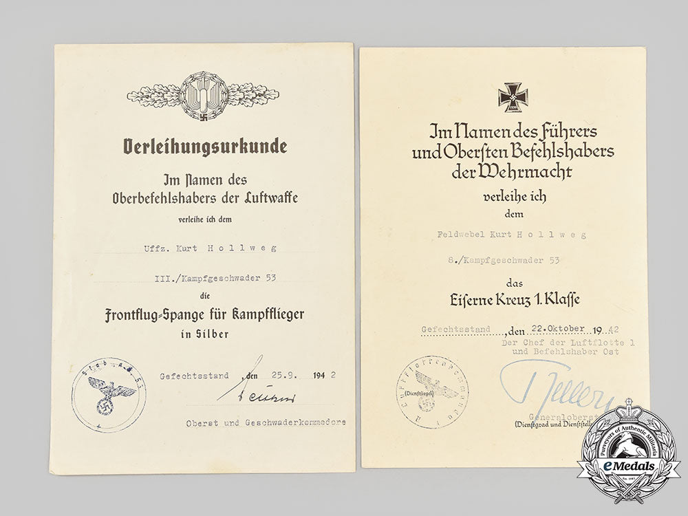 germany,_luftwaffe._a_pair_of_award_documents_to_kurt_hollweg,_kampfgeschwader53_l22_mnc5861_869_1