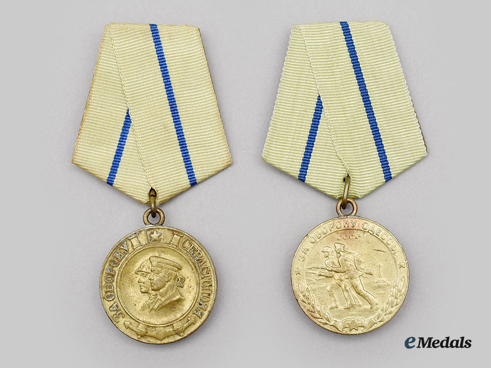 russia,_soviet_union._the_medals_for_the_defence_of_sebastopol_and_odessa,_with_award_documents,_named_to_captain_adolf_semyonovich_polner_l22_mnc6411_177
