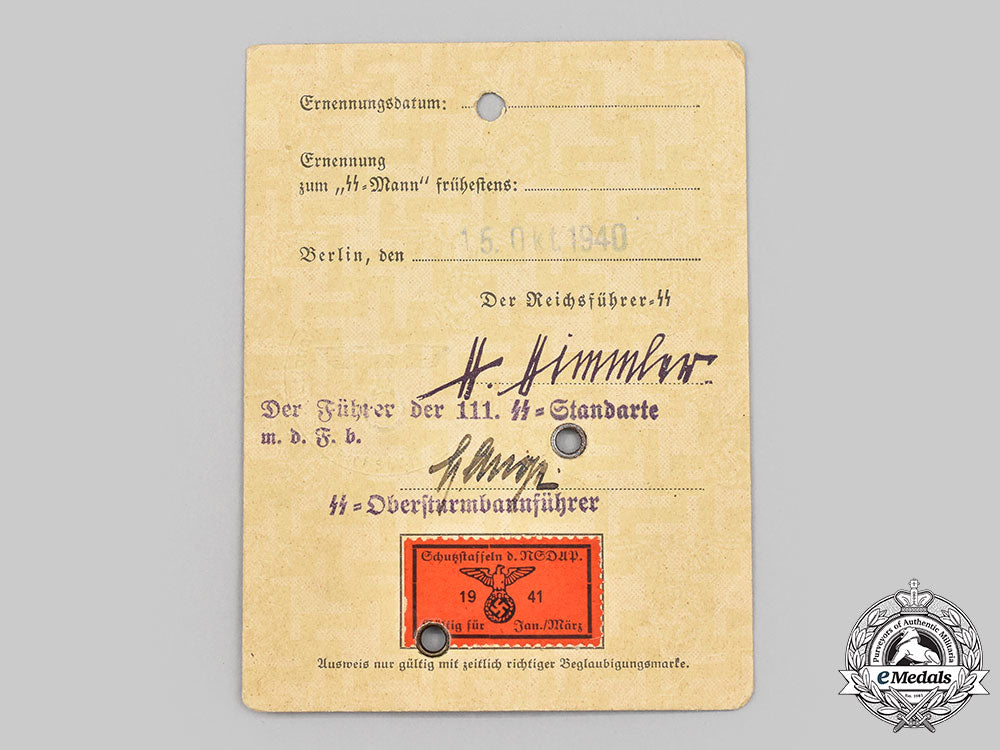 Ss Identity Card Germany, Ss. An Identity Card To Ss-Mann Otto Matthews – eMedals