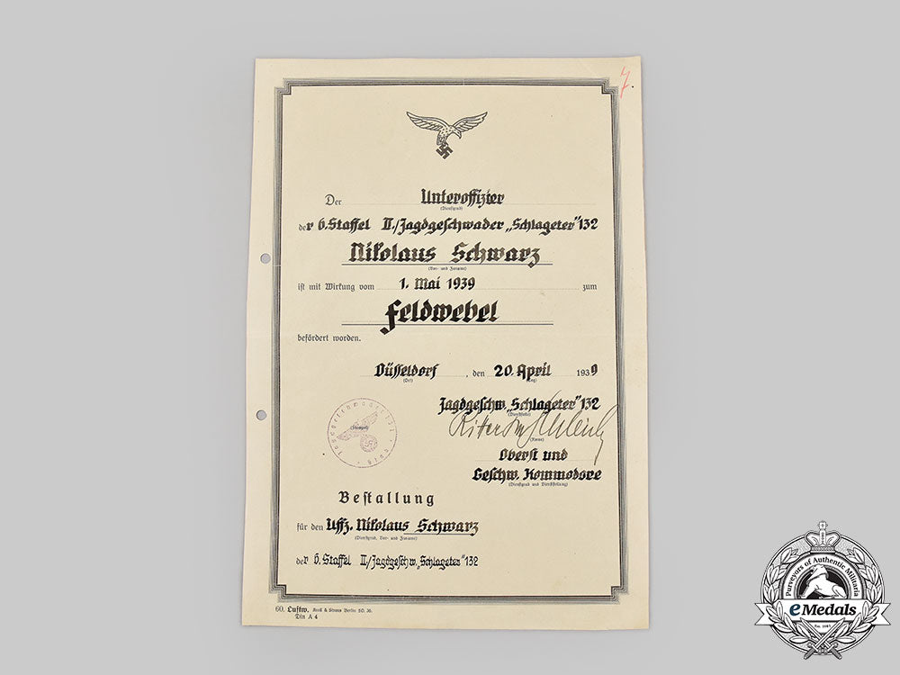 germany,_luftwaffe._a_lot_of_certificates_and_award_documents_to_nikolaus_schwarz,_jagdgeschwader132/26_l22_mnc6709_249_1
