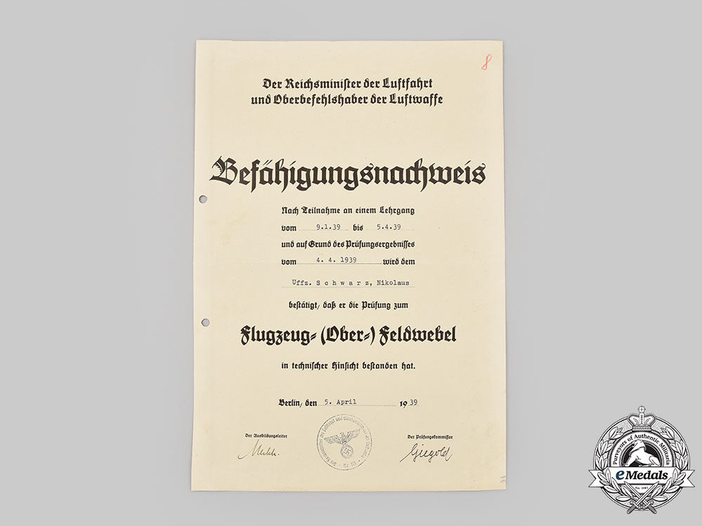 germany,_luftwaffe._a_lot_of_certificates_and_award_documents_to_nikolaus_schwarz,_jagdgeschwader132/26_l22_mnc6710_248_1