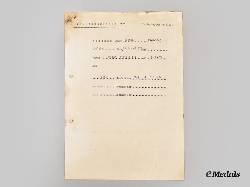 germany,_luftwaffe._a1942_hand-_signed_report_on_the_downing_of_an_allied_bomber_by_fighter_ace_gordon_gollob_l22_mnc7209_667_1