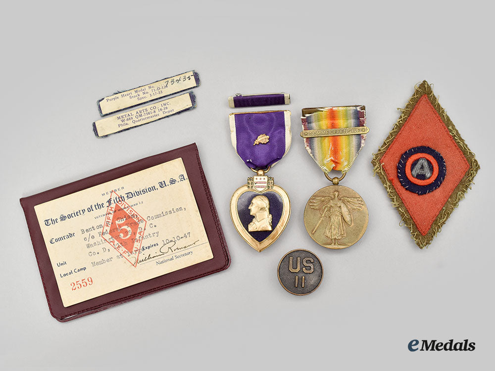 united_states._a_first_war_purple_heart_group,_to_benton_r._chism,11_th_regiment,5_th_infantry_division_l22_mnc8088_071