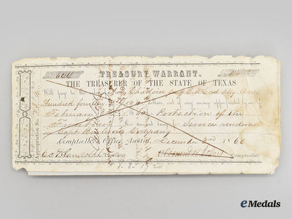 united_states._a_pre_civil_war_treasurer_of_the_state_of_texas_treasury_warrant1860,_named_to_a.d._chadoin,_signed_by_major_clement_read_johns_l22_mnc8197_119_1