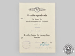 Germany, Luftwaffe. An An Award Document For A Transport Clasp In Bronze To Feldwebel Ernst Kleist, Stalingrad Kia
