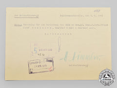 Germany, Ss. A Himmler-Signed Telegram Endorsing Generalleutnant Josef Russwurm For The German Cross In Gold