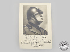 Germany, Third Reich. A Rare 1936 Signed And Dedicated Portrait Of Benito Mussoini To Reichsminister Hans Frank