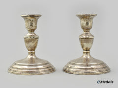 Canada, Commonwealth. A Set Of Two Large Silver Candlestick Holders, By Birks