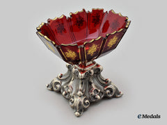 Austria Hungary, Kingdom. A Red Glass Bowl With Silver Base, C.1883