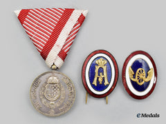 Yugoslavia, Kingdom. A Royal Household Medal Of King Alexander I Karadordevic And Two Officers Badges