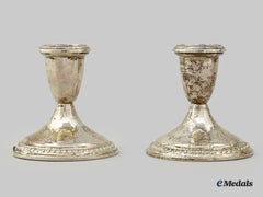Canada, Dominion. A Pair Of Weighted Silver Candle Holders, By Birks