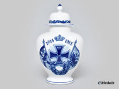 Germany, Imperial. A Large Patriotic First War Iron Cross Vase With Lid, By Meissen