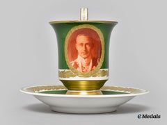 Germany, Imperial. A Green Glazed Teacup Set With Kaiser Wilhelm Ii Portrait, By Kpm