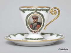 Germany, Imperial. A Wreath Pattern Teacup And Saucer Featuring Hindenburg, By Hutschenreuther, 1915