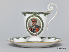 Germany, Imperial. A Wreath Pattern Teacup And Saucer Featuring Hindenburg Portrait, By Hutschenreuther, 1915