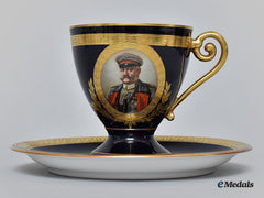 Germany, Imperial. A Deep Blue Teacup And Saucer Featuring Hindenburg Portrait, By Hutschenreuther, 1915