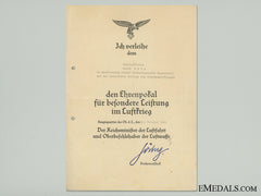 Luftwaffe Goblet Of Honor Award Document