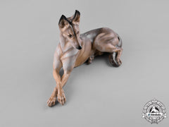 Germany. An Ss Allach Lying German Shepherded Porcelain Figurine, By Theodor Kärner