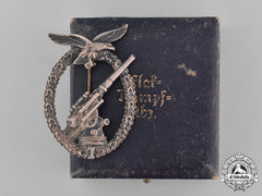 Germany, Luftwaffe. A Denazified Luftwaffe Flak Badge And Presentation Case Belonging To Unteroffizier Barkau