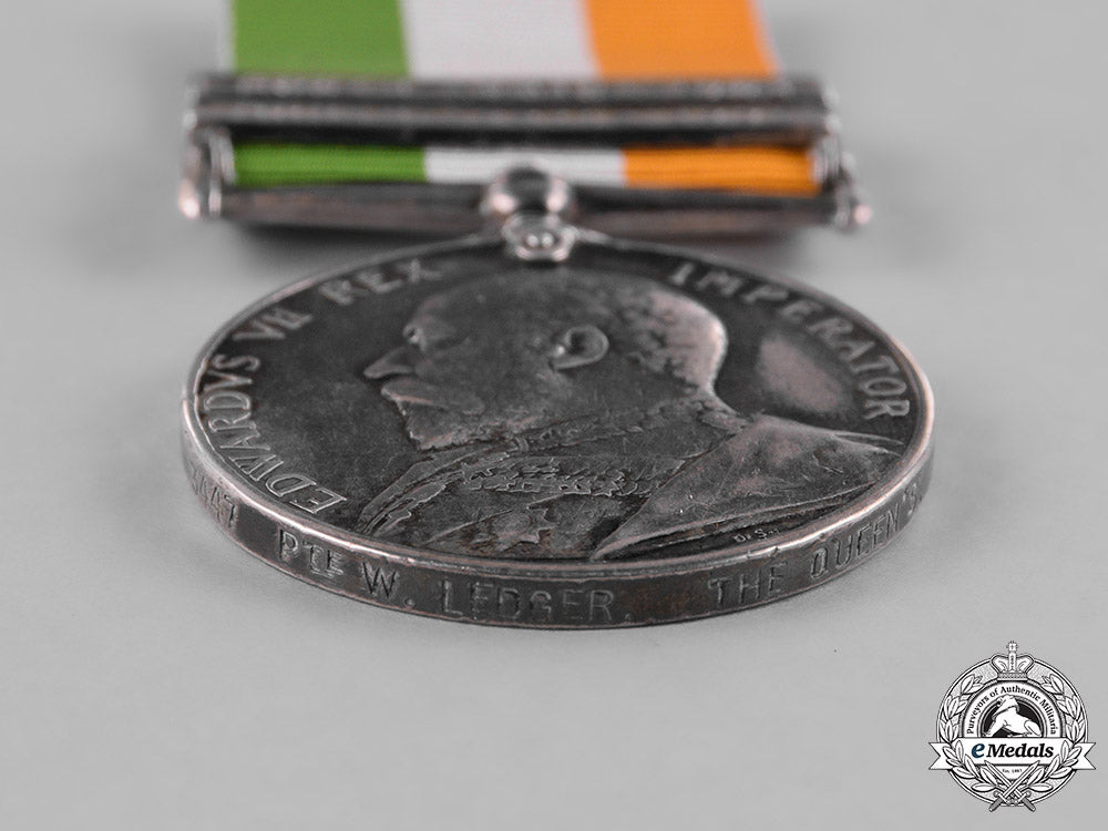 united_kingdom._a_king's_south_africa_medal1901-1902,_to_private_w._ledger,_the_queen's(_royal_west_surrey)_regiment,_wounded_in_action_m182_0358