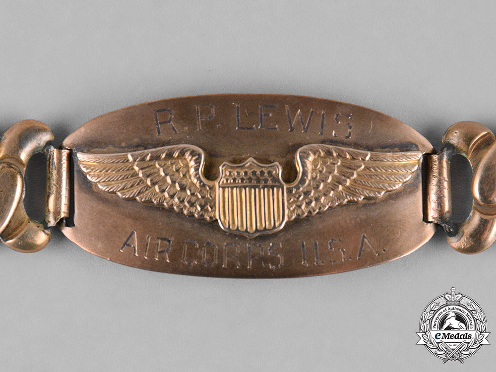 united_states._an_amy_air_force_pilot's_identification_wrist_bracelet,_named_to_r.p._lewis,_c.1941_m182_5222