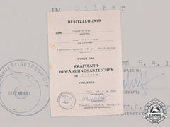 Germany, Wehrmacht. An Issue Certificate For A Driver Proficiency Badge In Silver To Obergefreiter Josef Kleber