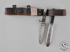 Spain, Civil War. A Franquist Falange Youth Knife With Belt & Buckle, C.1936