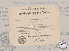 Baden, Grand Duchy. An Award Document For A Silver Merit Medal Of The Military Karl Friedrich Merit Order