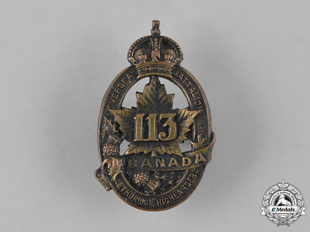 canada,_cef._a113_th_infantry_battalion"_lethbridge_highlanders"_cap_badge,_c.1915_m19_12018