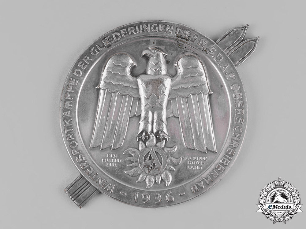 germany,_sa.1936_sturmabteilung_oberschreiberhau(_sa)_winter_sports_games_table_medal_dedicated_to_standartenführer_kuhn,_by_carl_poellath_m19_12485_1