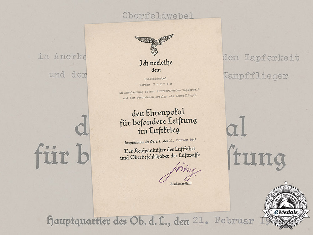 germany,_luftwaffe._an_award_document_for_an_honour_goblet_of_the_luftwaffe_to_oberfeldwebel_werner_borner_m19_12919