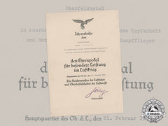 Germany, Luftwaffe. An Award Document For An Honour Goblet Of The Luftwaffe To Oberfeldwebel Werner Borner