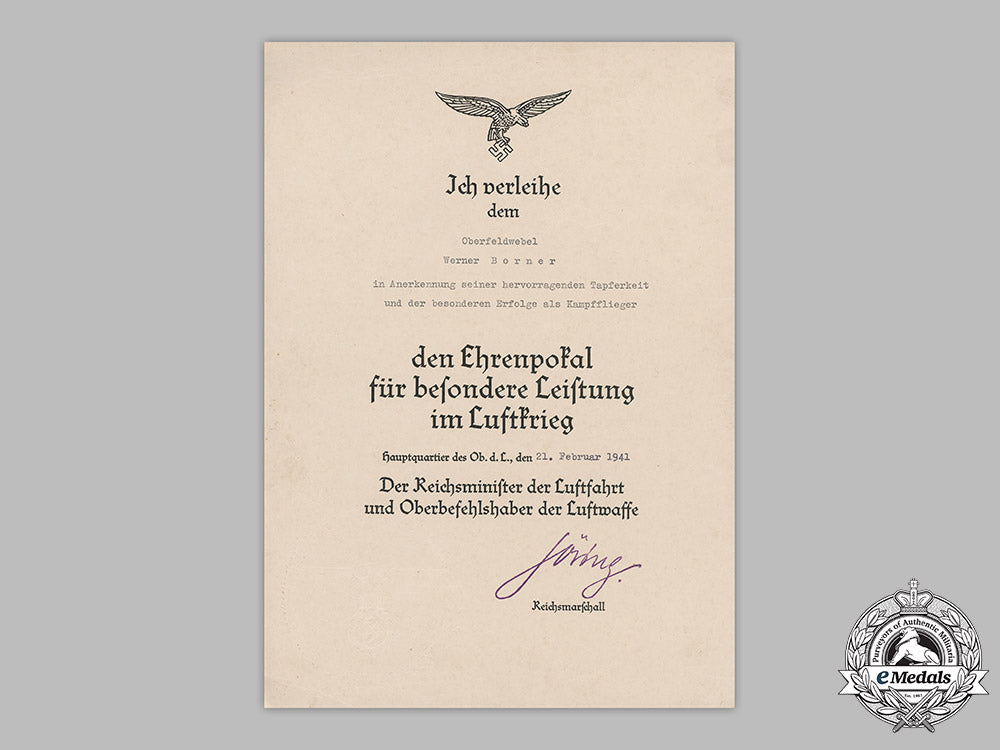 germany,_luftwaffe._an_award_document_for_an_honour_goblet_of_the_luftwaffe_to_oberfeldwebel_werner_borner_m19_12920