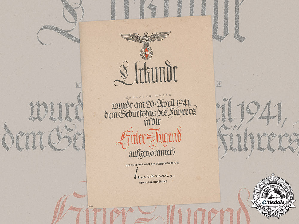 germany,_hj._a1941_induction_certificate_to_marianne_holte_m19_13135