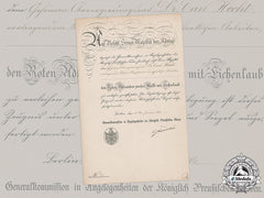 Prussia, State. A Red Eagle Order Ii Class With Oak Leaves Award Document To Privy Councillor Dr. Hecht, C.1914