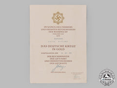 Germany, Luftwaffe. An Award Certificate For A German Cross In Gold To Oberfeldwebel Fritz Heyland, Signed By Reichsmarschall Hermann Göring