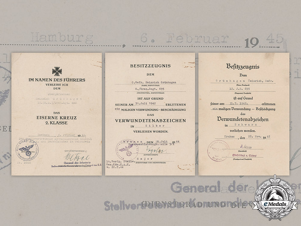 germany,_heer._three_award_documents_to_infantry_obergefreiter_heinrich_grünhagen(_ek2)_m19_1371