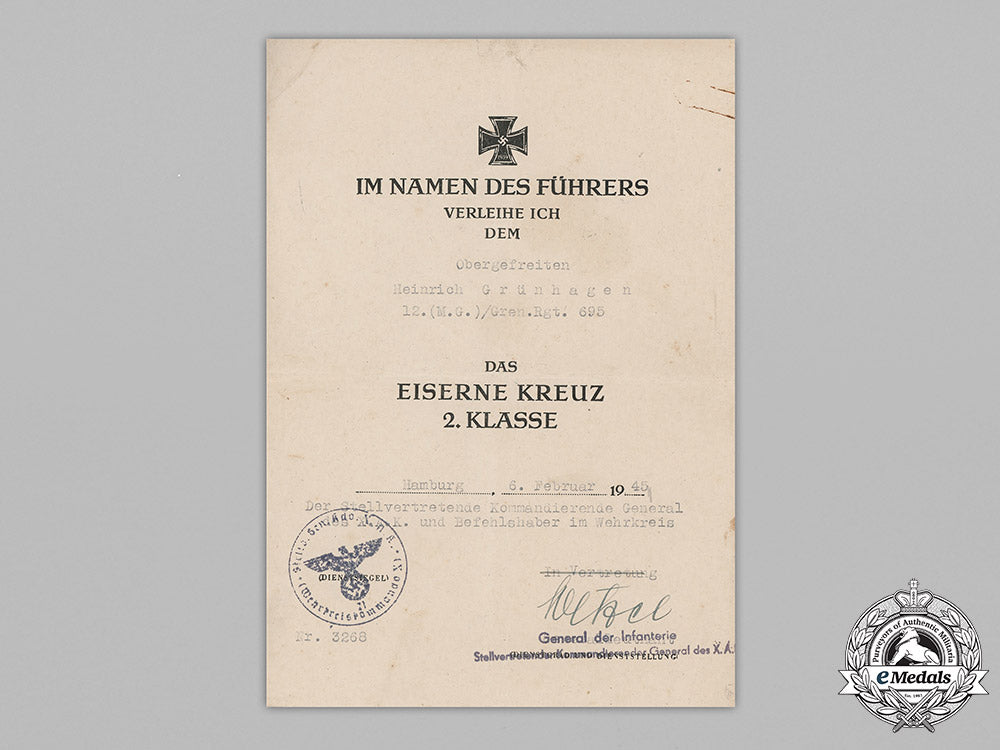 germany,_heer._three_award_documents_to_infantry_obergefreiter_heinrich_grünhagen(_ek2)_m19_1372