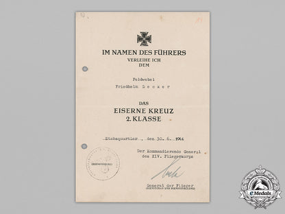 germany,_luftwaffe._two_iron_cross_award_documents_to_feldwebel_friedhelm_decker,1944_m19_1398