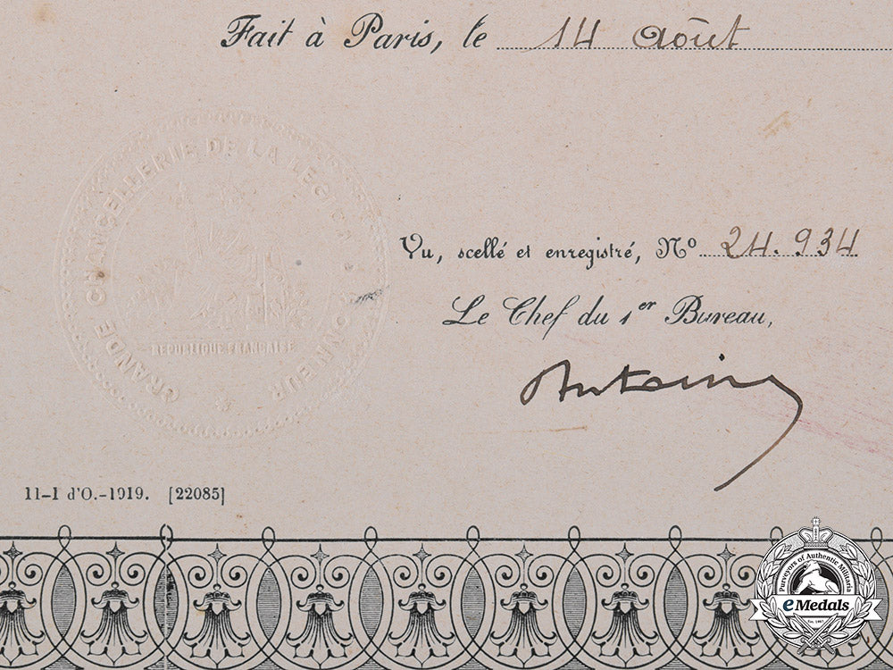 france,_iii_republic._a_national_order_of_the_legion_of_honour_document_to_assistant_adjutant-_general_lieutenant-_colonel_clive_osric_vere_gray,_c.m.g.,_d.s.o.,_seaforth_highlanders1920_m19_14325