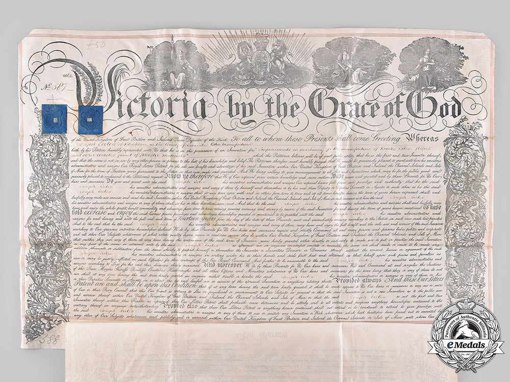 united_kingdom._a_patent_of_invention_with_great_seal_of_the_realm_to_joseph_eccles,_march1860_m19_18801