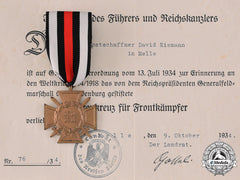 Germany, Third Reich. An Honour Cross Of The World War 1914/1918, With Award Document, By Paul Schulze