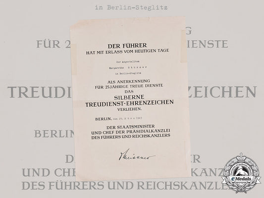 germany,_third_reich._an_award_certificate_for_a_civil_service_faithful_service_medal_in_silver_to_margarethe_stürmer_m19_1976