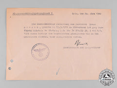 Germany, Luftwaffe. A Confirmation Of German Ancestry For Fallschirmjäger Feldwebel Sassen, Kc Recipient