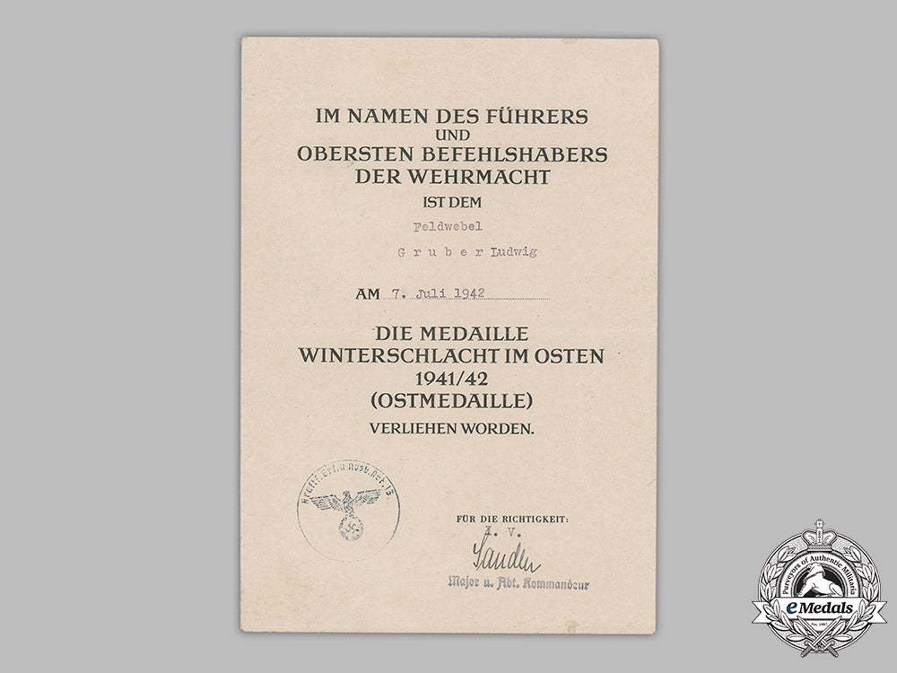 germany,_heer._an_eastern_front_medal_award_document_to_feldwebel_ludwig_gruber,1942_m19_2163