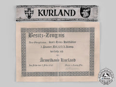 Germany, Heer. A Kurland Cuff Title, With Award Document, To Karl-Heinz Holtkötter
