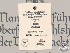 Germany, Luftwaffe. An Iron Cross Ii Class Award Document To Gefreiter Strathmann