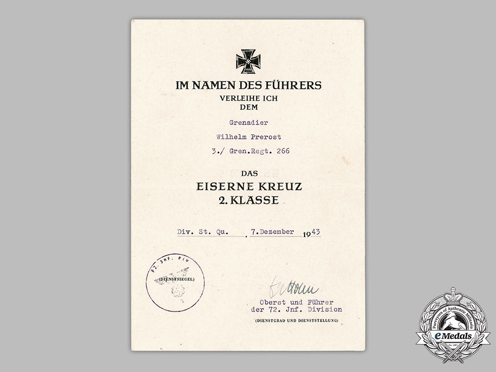 germany,_heer._an_award_document_collection_to_infantry_gefreiter_wilhelm_prerost(_ek2)_m19_2515